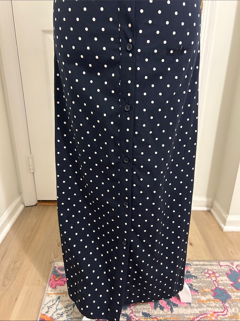 Anthropologie Maeve Halter Slim Midi Button Down Dress Polka Dot Blue Size XS - Picture 6 of 12